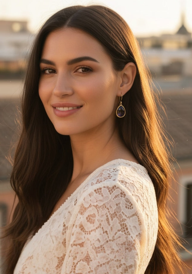 Petite Drop Earrings Amethyst Hydro Gold