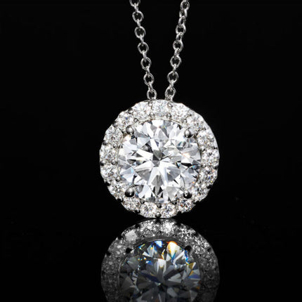 1.50 CTW AGI Certified Lab-Grown Diamond Halo Pendant Necklace in 14kt White Gold