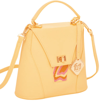 TATI BODUCH Designer Handbag, AGATE Mini Collection, Genuine Leather: Yellow, Knitwear: Pink