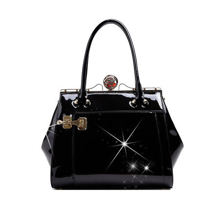 Brangio Italy Luxury Glossy Patent Leatherl Metallic Satchel Bag