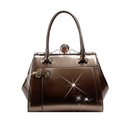 Brangio Italy Luxury Glossy Patent Leatherl Metallic Satchel Bag