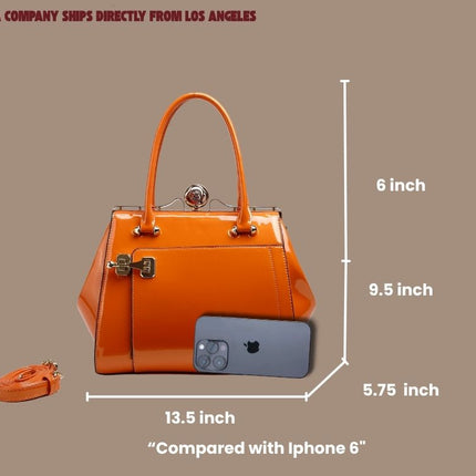 Brangio Italy Luxury Glossy Patent Leatherl Metallic Satchel Bag