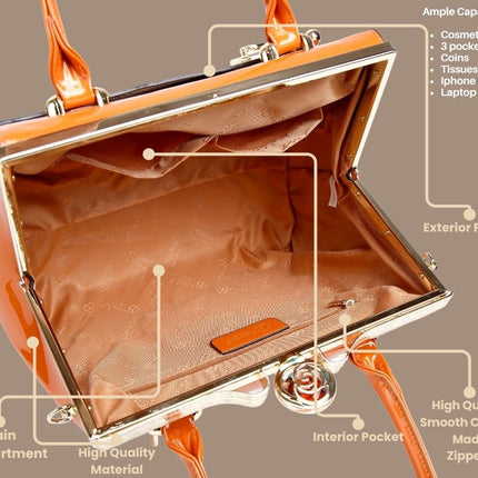 Brangio Italy Luxury Glossy Patent Leatherl Metallic Satchel Bag