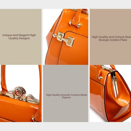 Brangio Italy Luxury Glossy Patent Leatherl Metallic Satchel Bag