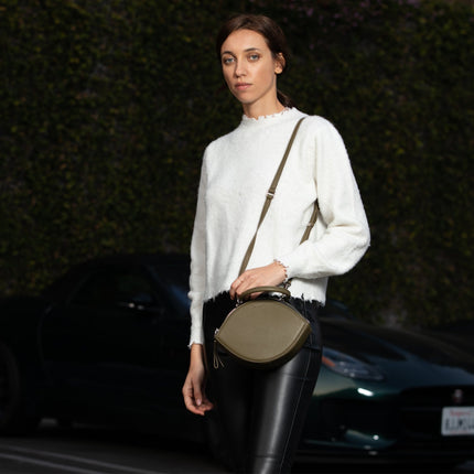 The Kiss Circle Shape Leather Crossbody Bag Olive Green