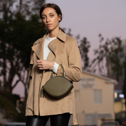 The Kiss Circle Shape Leather Crossbody Bag Olive Green