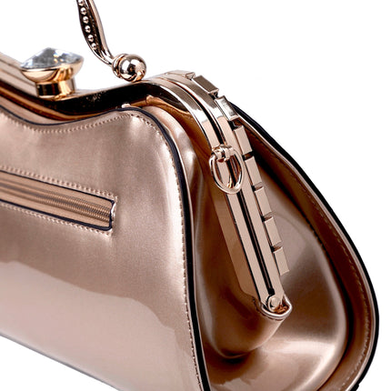Brangio Italy Ruby Glamour Evening Handbag – Patent Faux Leather Purse With Crystal-Studded Frame & Diamond Top Clasp |