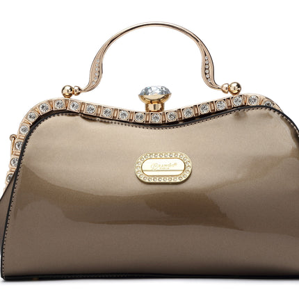 Brangio Italy Ruby Glamour Evening Handbag – Patent Faux Leather Purse With Crystal-Studded Frame & Diamond Top Clasp |