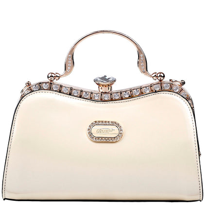 Brangio Italy Ruby Glamour Evening Handbag – Patent Faux Leather Purse With Crystal-Studded Frame & Diamond Top Clasp |