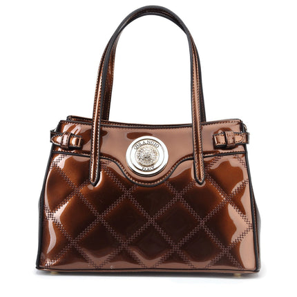 Brangio Italy Luxury Patent Quilted Satchel Bag – Designer Top Handle Handbag