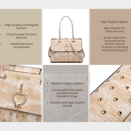Brangio Italy Elegant Glow Heart Satchel Bag
