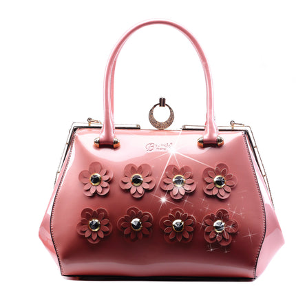 Brangio Glossy Floral Embellished Handbag