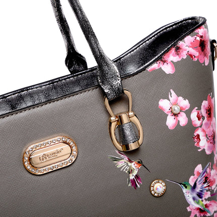 Hummingbird Bloom Vegan Leather Handle Bag + Wallet