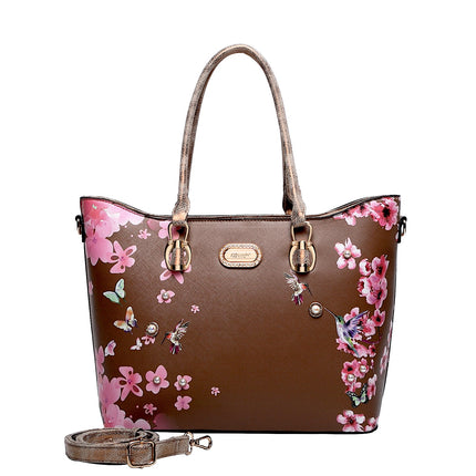 Hummingbird Bloom Vegan Leather Handle Bag + Wallet