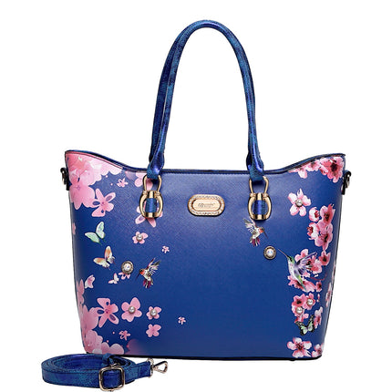 Hummingbird Bloom Vegan Leather Handle Bag + Wallet