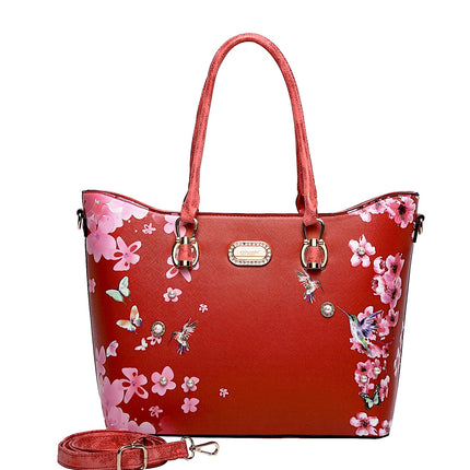Hummingbird Bloom Vegan Leather Handle Bag + Wallet