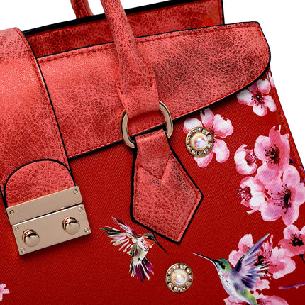 Brangio Luxe Hummingbird Floral Satchel/Wallet Set
