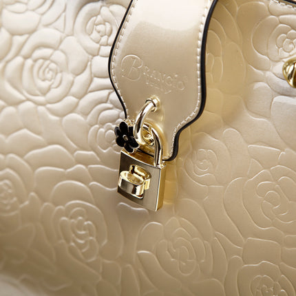 Brangio Italy Elegant Floral Embossed Designer Handbag