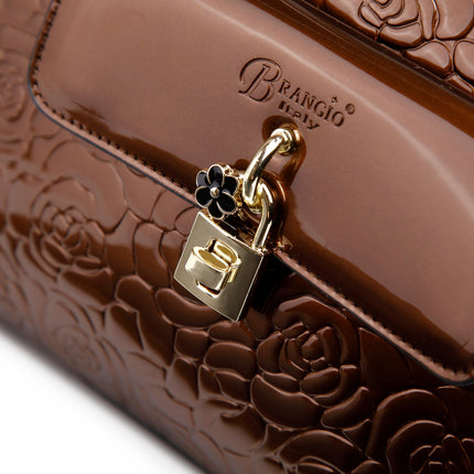 Brangio Italy Elegant Luxury Floral Embossed Designer Handbag