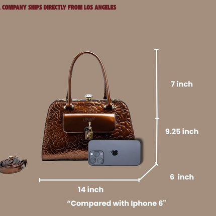 Brangio Italy Elegant Luxury Floral Embossed Designer Handbag