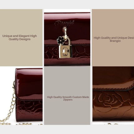 Brangio Italy Floral Embossed Clutch Wallet – Luxury Chain Crossbody Evening Bag