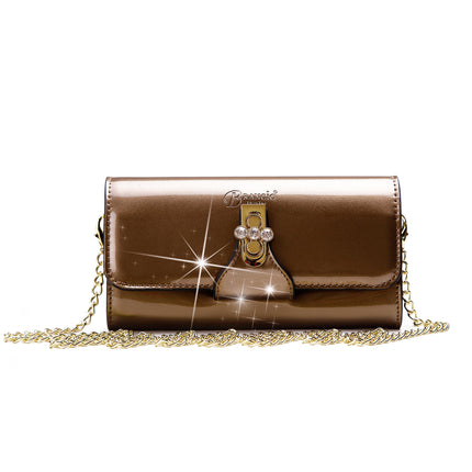 Brangio Italy Floral Patent Leather Crossbody Wallet Bag With Gold Chain Strap