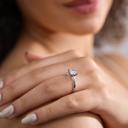 3.00 CTW AGI Certified Round Lab Grown Diamond Six Prong Solitaire Engagement Ring - F-Vs Clarity in 14K White Gold