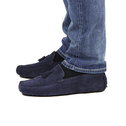 Tasselled Driving Loafers, Navy Blue Suede