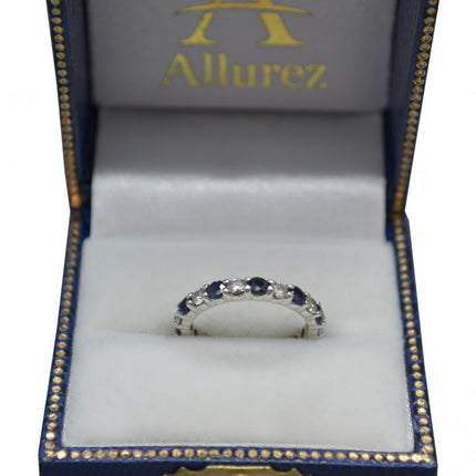 Eternity Diamond and Blue Sapphire Ring Band 14k White Gold (2.35ct)