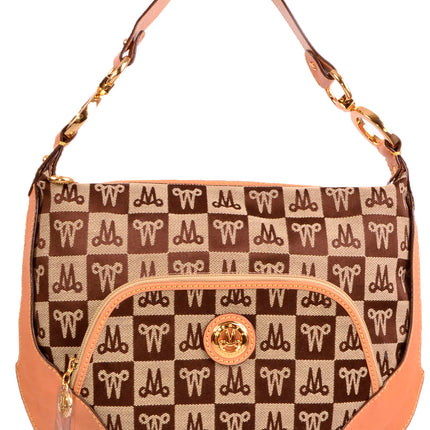 Misty Genuine Cowhide Leather Monogram Hobo Shoulder Bag  [Made in Italy]