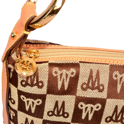 Misty Genuine Cowhide Leather Monogram Hobo Shoulder Bag  [Made in Italy]