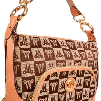 Misty Genuine Cowhide Leather Monogram Hobo Shoulder Bag  [Made in Italy]