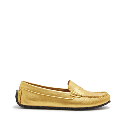 Women's Tyre Sole Penny Loafers, Yellow Gold Leather