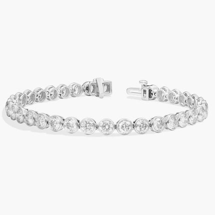 10 CTW Bezel Set Created Moissanite Tennis Bracelet in 14Kt Gold Plated – Round Cut, 7 Inch