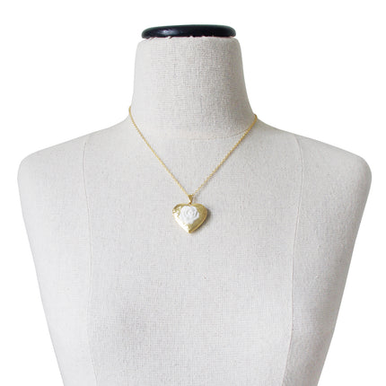 Classic Heart Locket With Porcelain Rose Pendant Necklace