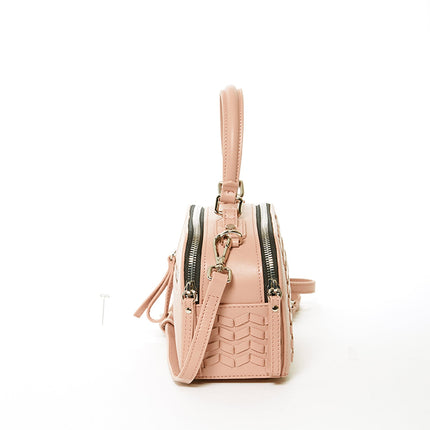 SUSU Woven Leather Crossbody Bag Pink Purse Women's Handbag
