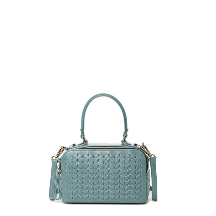 Woven Leather Crossbody Bag Blue Purse Women's Handbag