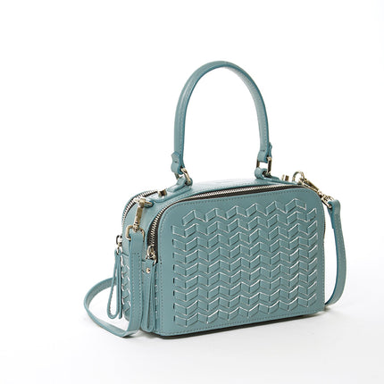 Woven Leather Crossbody Bag Blue Purse Women's Handbag