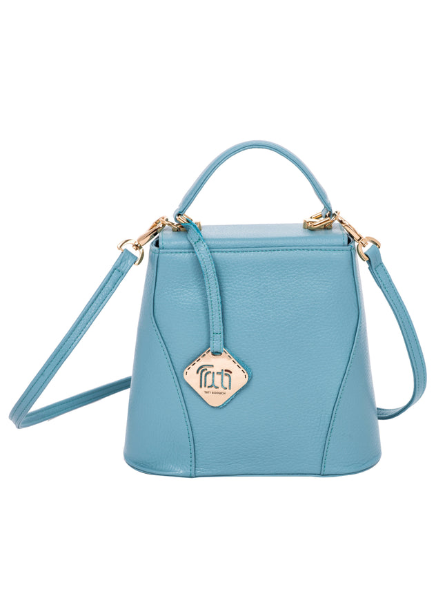 TATI BODUCH Designer Handbag, AGATE Mini Collection, Genuine Leather: Turquise, Knitwear: Turquise