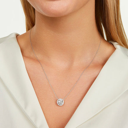 1.50 CTW AGI Certified Lab-Grown Diamond Halo Pendant Necklace in 14kt White Gold