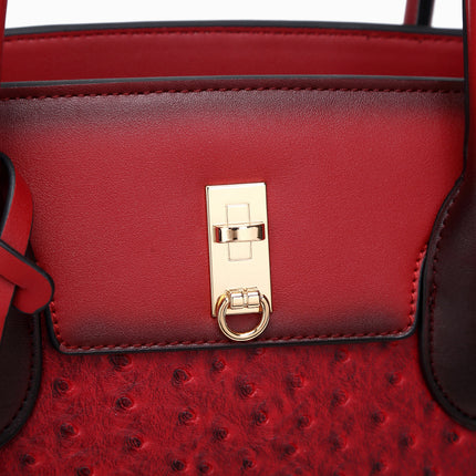 Brangio Italy Ostrich-Embossed Luxury Handbag – Neutral Faux Leather Satchel Purse With Gold Lock Accent | U.S.A. Compan