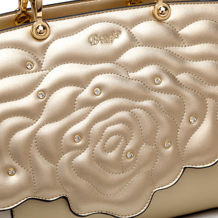 Brangio Italy Luxury Elegant Rose Embellished Satchel Bag