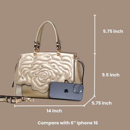 Brangio Italy Luxury Elegant Rose Embellished Satchel Bag