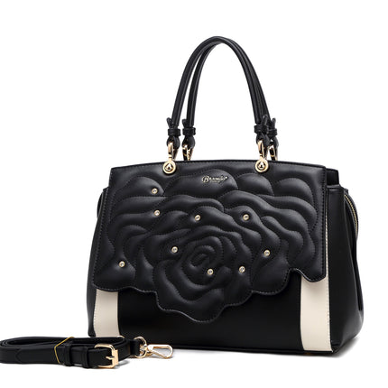 Brangio Italy Luxury Elegant Rose Embellished Satchel Bag