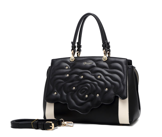 Rosette 3d Crystal Vegan Leather Handbag + Wallet