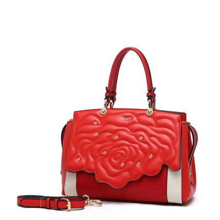 Brangio Italy Luxury Elegant Rose Embellished Satchel Bag