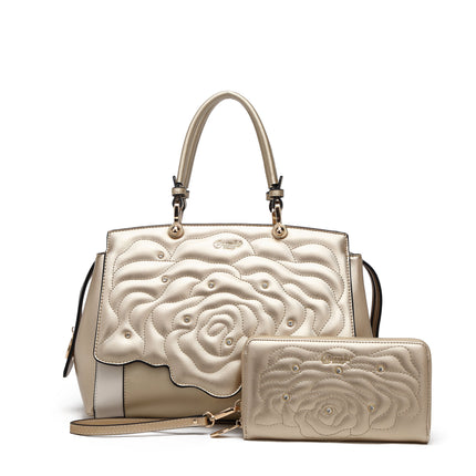 Brangio Italy Luxury Elegant Rose Embellished Satchel Bag