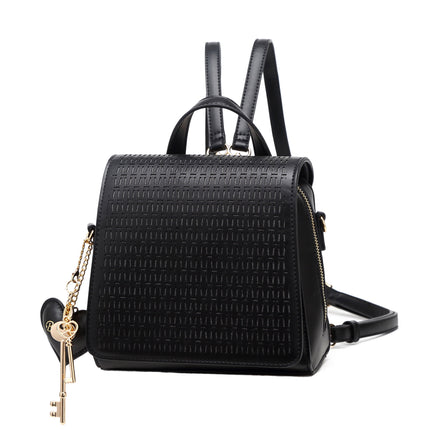 Brangio Italy Convertible Designer Backpack Purse – Elegant Black Embossed Leather With Heart & Key Charm | U.S.A. Compa