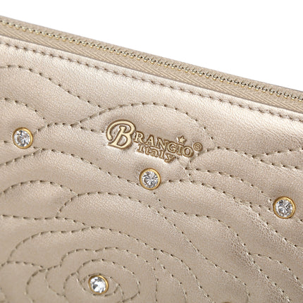 Brangio Italy Rose Quilted Zip-Around Wallet – Gold Faux Leather Wristlet Clutch With Rhinestones | U.S.A. Company Ships