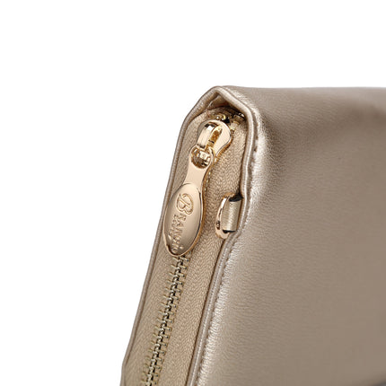 Brangio Italy Rose Quilted Zip-Around Wallet – Gold Faux Leather Wristlet Clutch With Rhinestones | U.S.A. Company Ships
